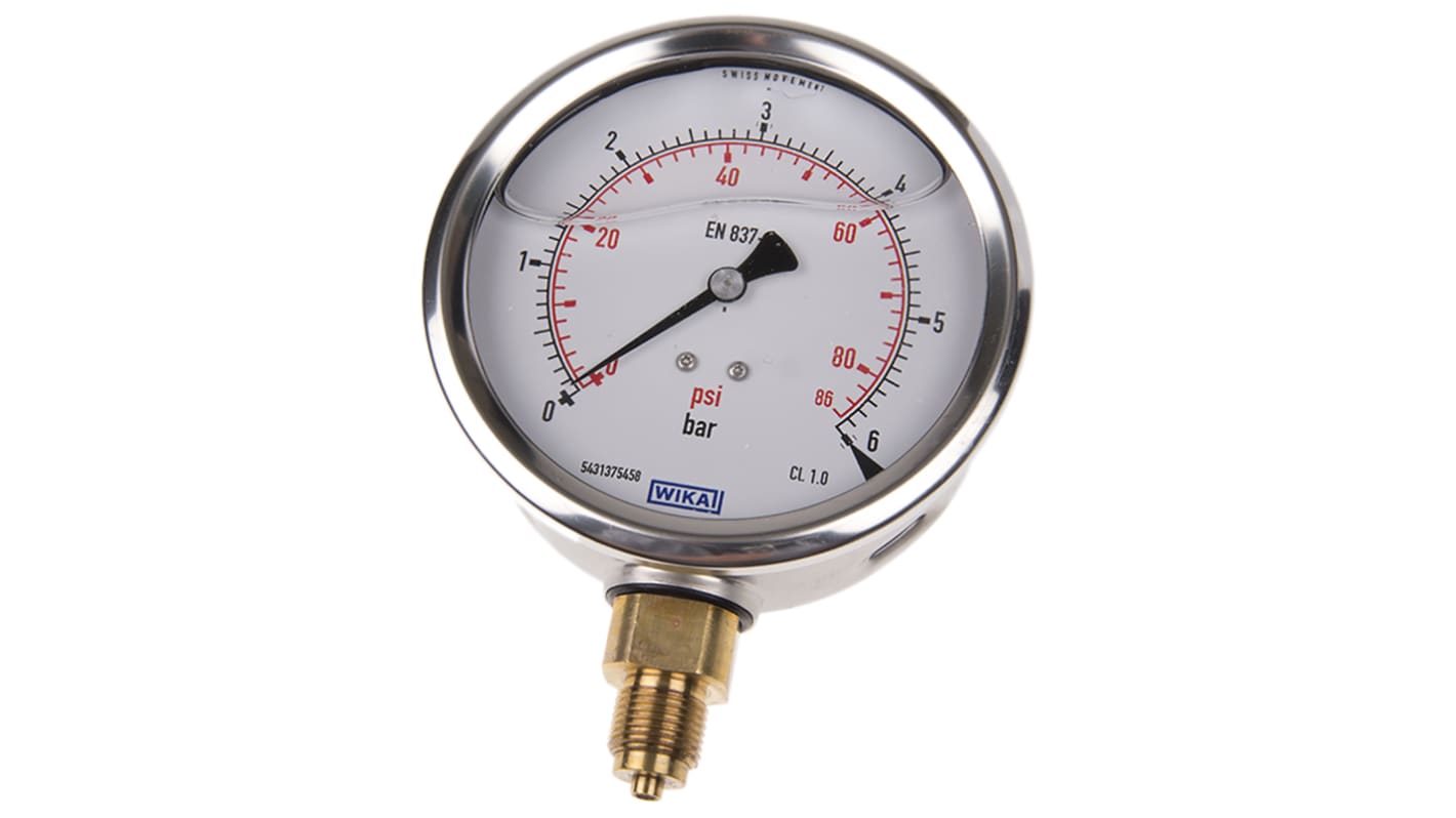 WIKA G 3/8 Analogue Pressure Gauge 6bar Bottom Entry, 7075546, 0bar min.