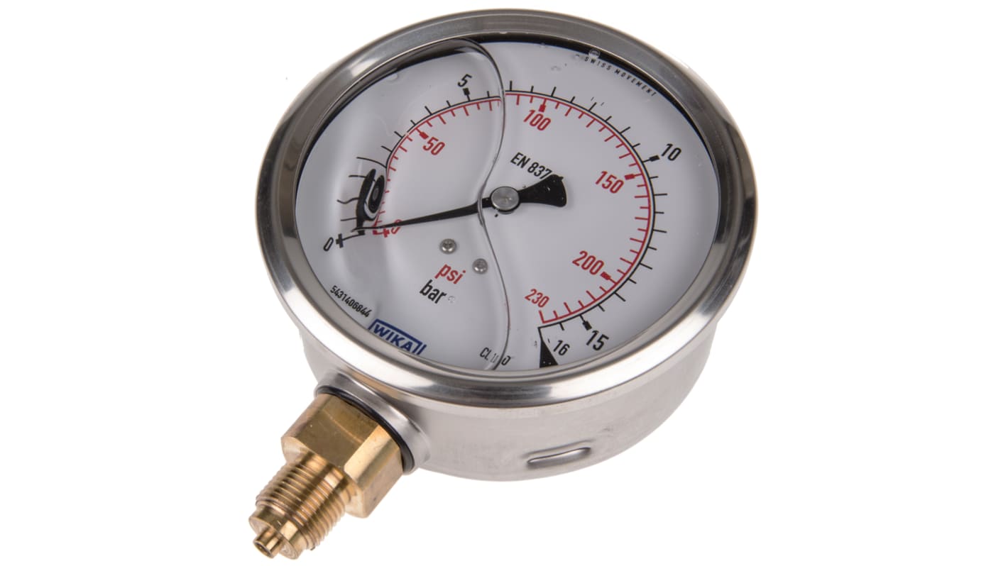 WIKA G 3/8 Analogue Pressure Gauge 16bar Bottom Entry, 7075589, 0bar min.