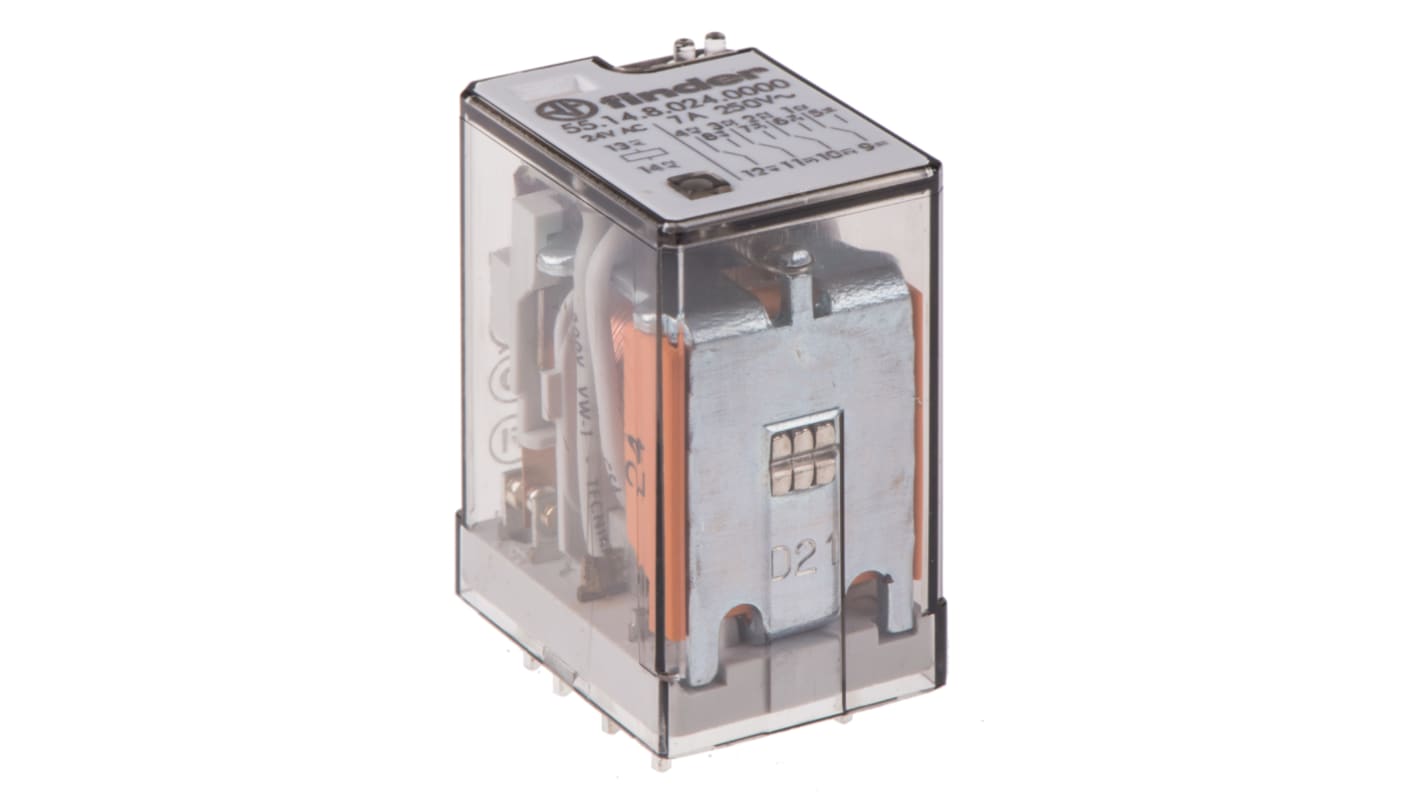 Finder PCB Mount Power Relay, 24V ac Coil, 7A Switching Current, 4PDT