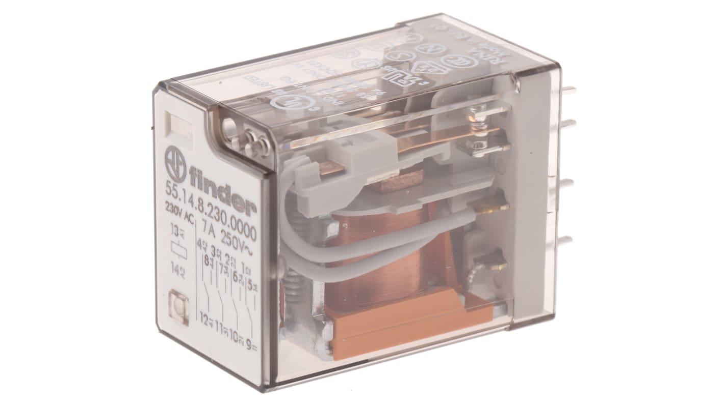 Finder PCB Mount Power Relay, 230V ac Coil, 7A Switching Current, 4PDT