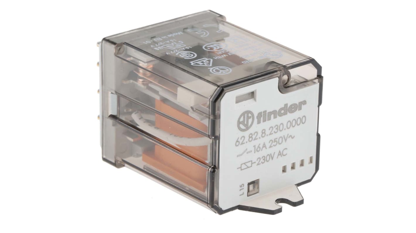 Finder Flange Mount Power Relay, 230V ac Coil, 16A Switching Current, DPDT