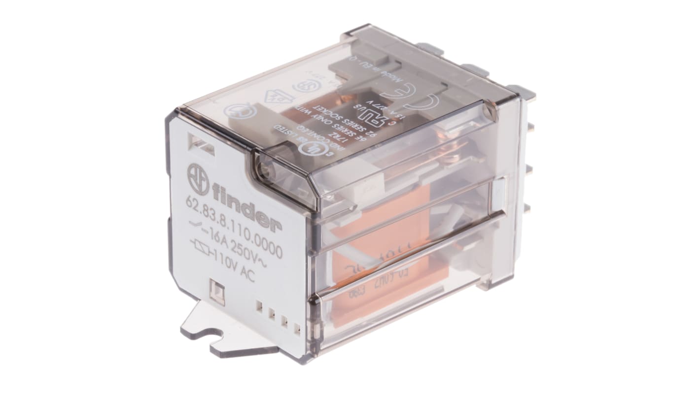 Finder Flange Mount Power Relay, 110V ac Coil, 16A Switching Current, 3PDT