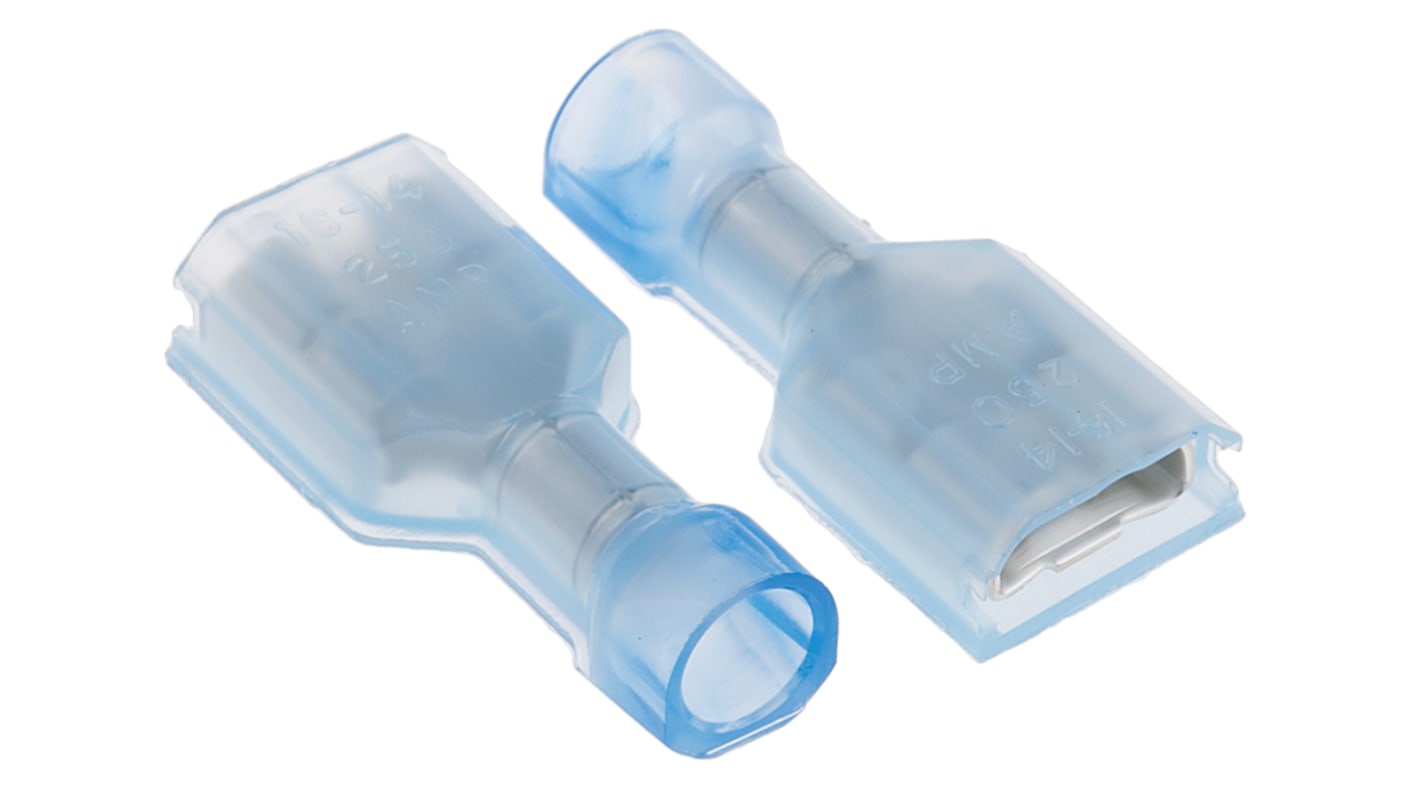 TE Connectivity Ultra-Fast Plus .250 Blue Insulated Female Spade Connector, Receptacle, 6.35 x 0.81mm Tab Size, 1.3mm²