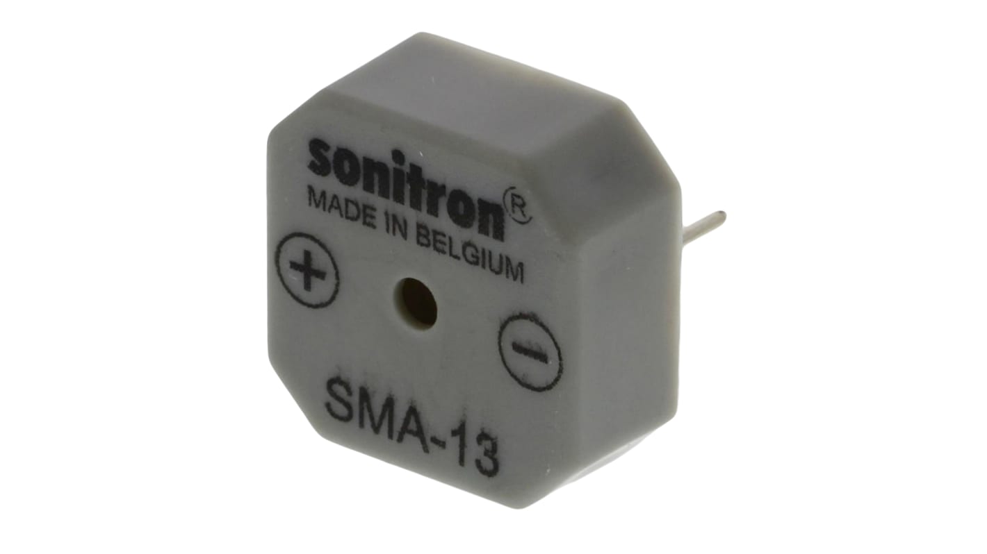 Sonitron 75dB蜂鸣器, 通孔安装, 1.5V 直流至24V 直流电源, 内部驱动, 最大3.45kHz, 13.9 x 13.9 x 6mm