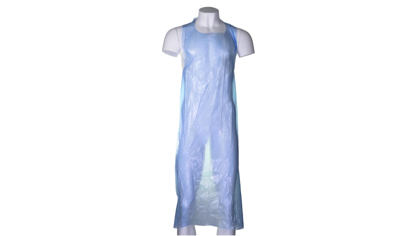 RS PRO Einweg-Schürze, 69cm Hüftumfang, 1.07m L., Polyethylen, Lebensmittelsicher, Blau Unisex, 100 Stk.