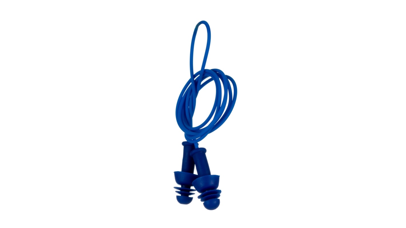 Tapones reutilizables Azul con cable RS PRO, atenuación SNR 27dB, 100 pares