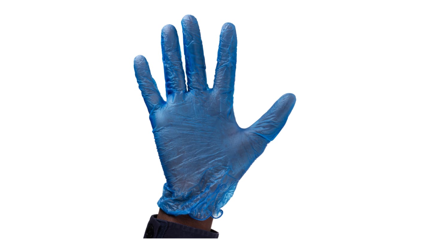 RS PRO Blue Powdered Vinyl Disposable Gloves, Size L, 100 per Pack