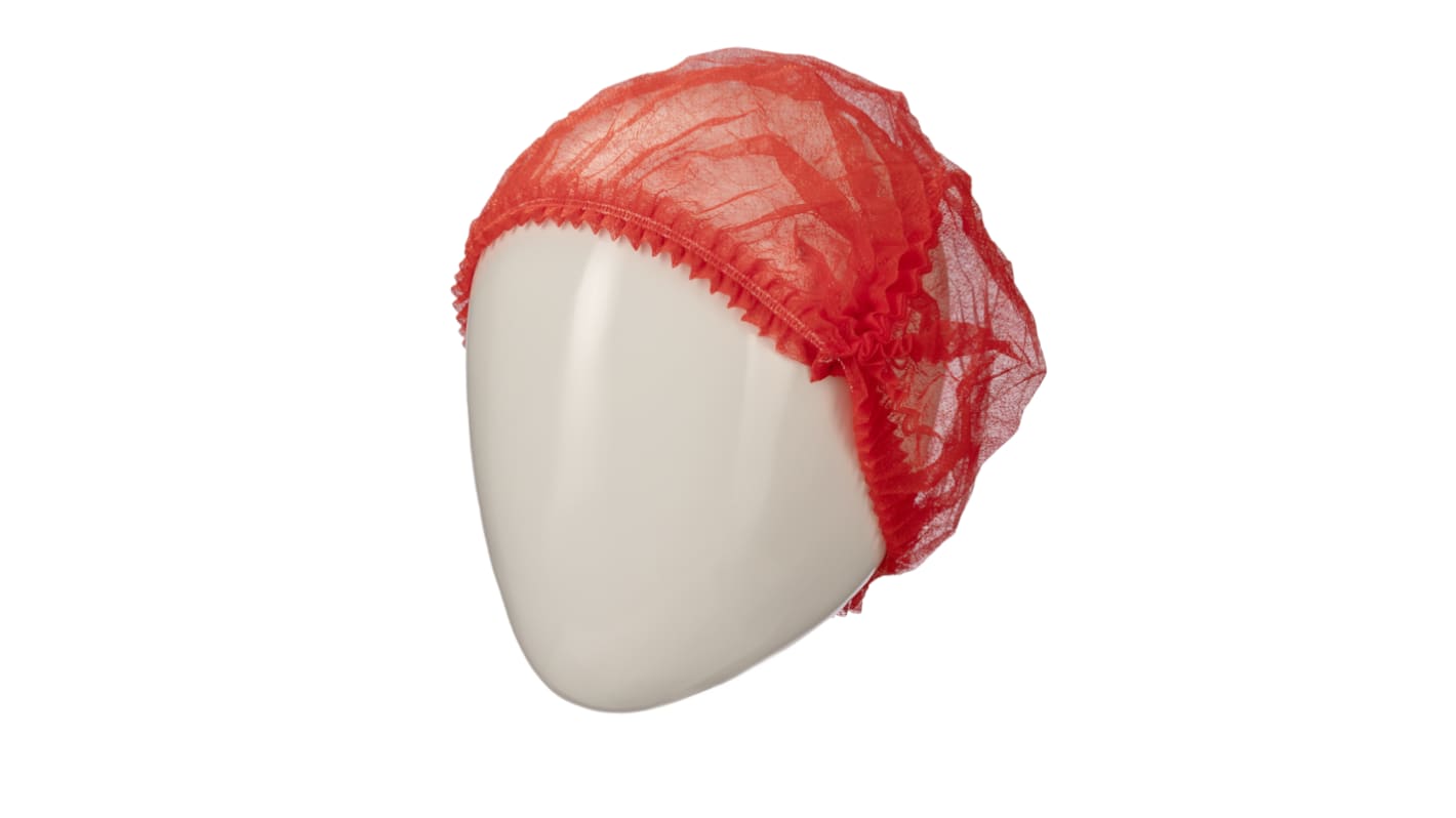 RS PRO Red Disposable Hair Net for Food Industry Use, One-Size, Mob Cap Type, Non-Metal Detectable, 100Each per Package