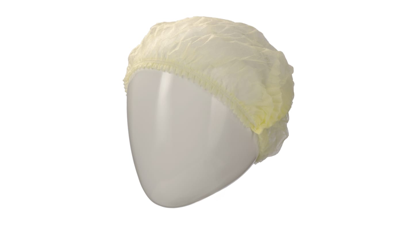 RS PRO Yellow Disposable Hair Net for Food Industry Use, One-Size, Mob Cap Type, Non-Metal Detectable, 100Each per
