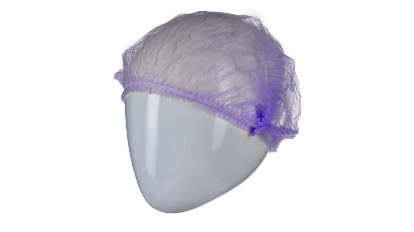 RS PRO Purple Disposable Hair Net for Food Industry Use, One-Size, Mob Cap Type, Non-Metal Detectable, 100Each per