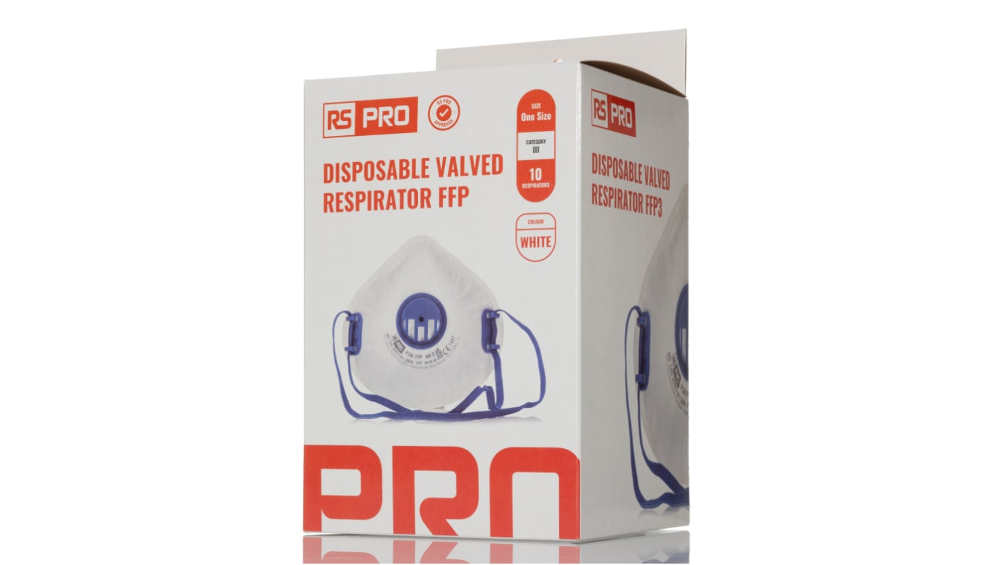 RS PRO Disposable Respirator for General Purpose Protection, FFP2, Valved, Moulded 10 per Package
