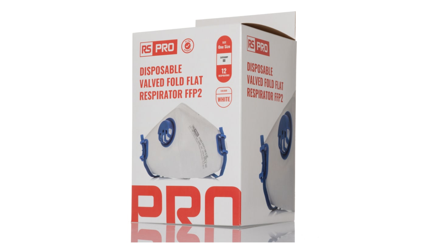 Mascherine usa e getta FFP2 con valvola RS PRO, col. Blu, Bianco, con clip per naso regolabile