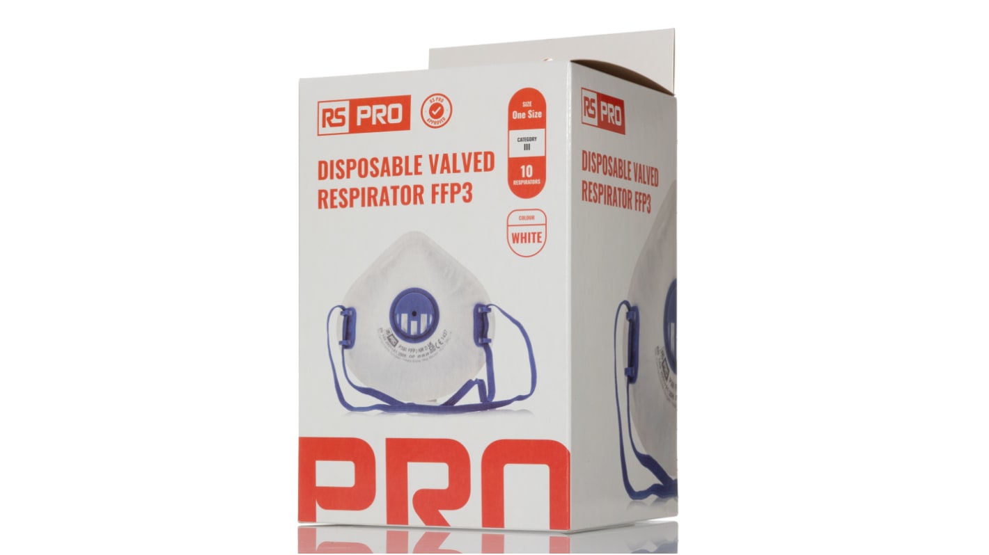 RS PRO Disposable Respirator for General Purpose Protection, FFP3, Valved, Moulded 10 per Package
