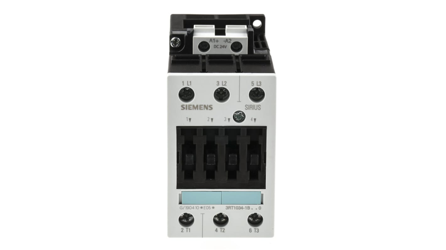 Siemens 3RT1 Series Contactor, 24 V dc Coil, 3-Pole, 32 A, 15 kW, 3NO, 400 V ac