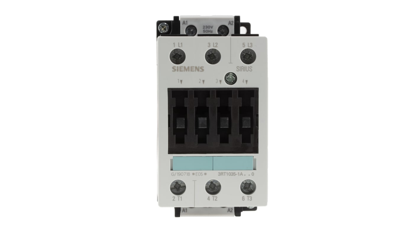 Contattore Siemens, serie 3RT1, 3 poli, 3 NA, 40 A, 18,5 kW, bobina 230 V c.a.