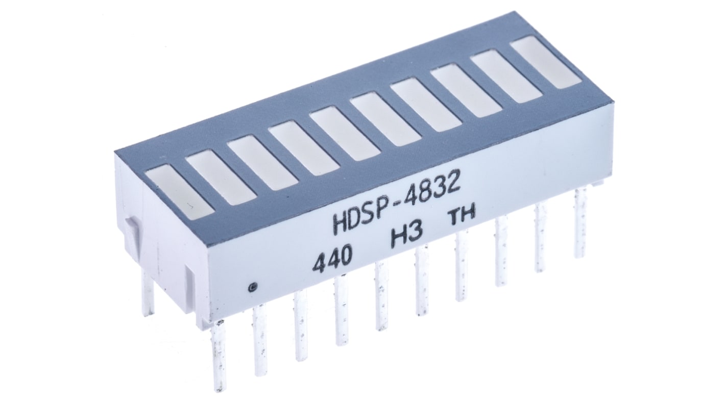 Display LED, barra LED de 10 segmentos Broadcom, Verde, Rojo, Amarillo, Vf= 2,1 V, 2,2 V, mont. pasante