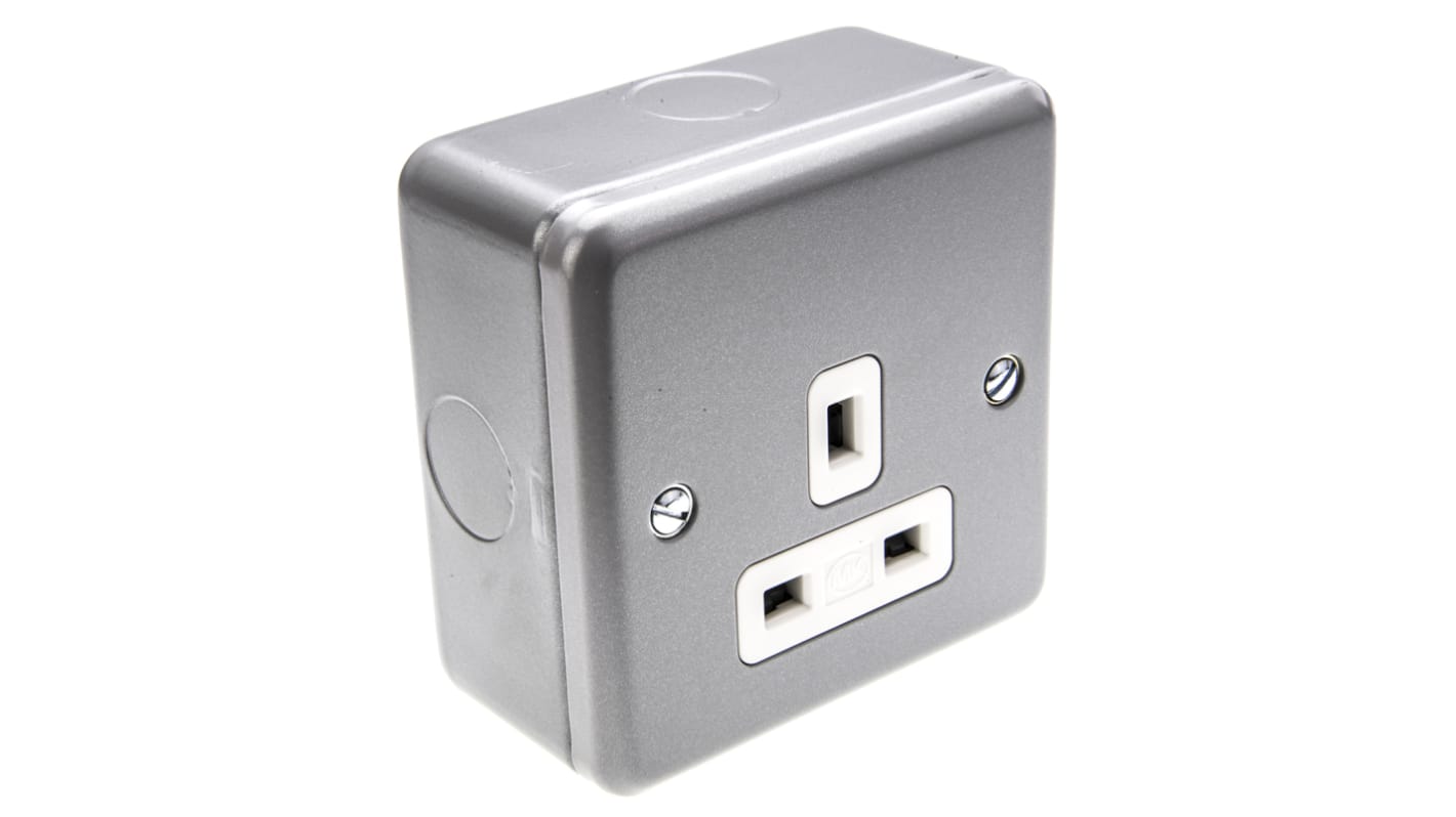 MK Electric Metalclad Plus Grey 1 Gang Plug Socket, 13A, Type G - British, Indoor Use