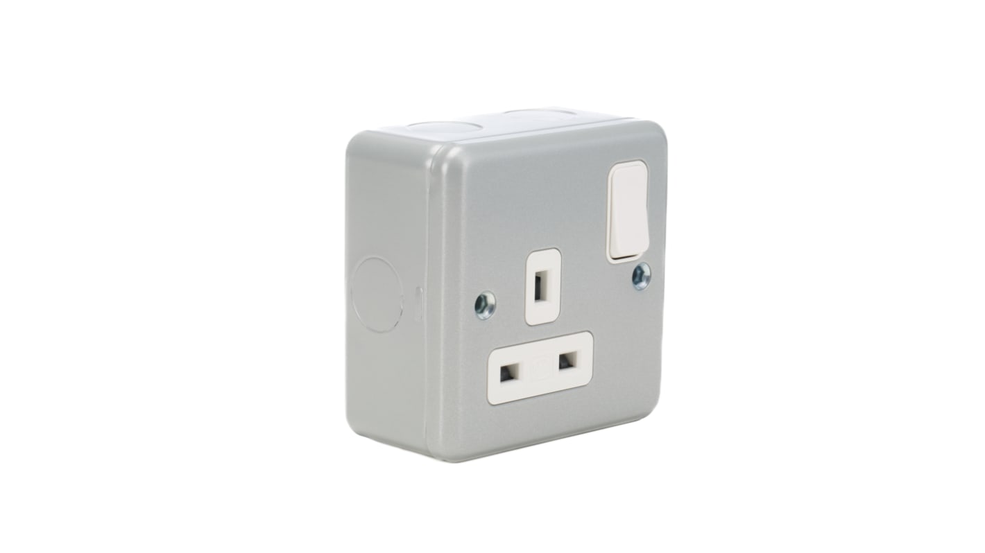MK Electric 英标插座, 带开关, 1位, 表面安装, 室内使用, 13A, 230 V, 灰色, Metalclad Plus系列