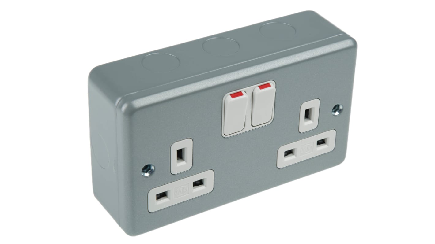 MK Electric Metalclad Plus Grey 2 Gang Plug Socket, 2 Poles, 13A, Type G - British, Indoor Use