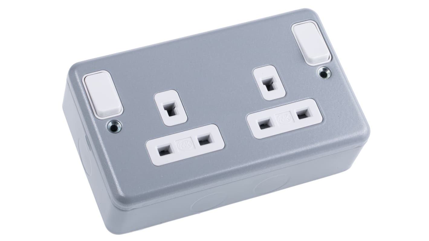 MK Electric Metalclad Plus Grey 2 Gang Plug Socket, 2 Poles, 13A, Indoor Use