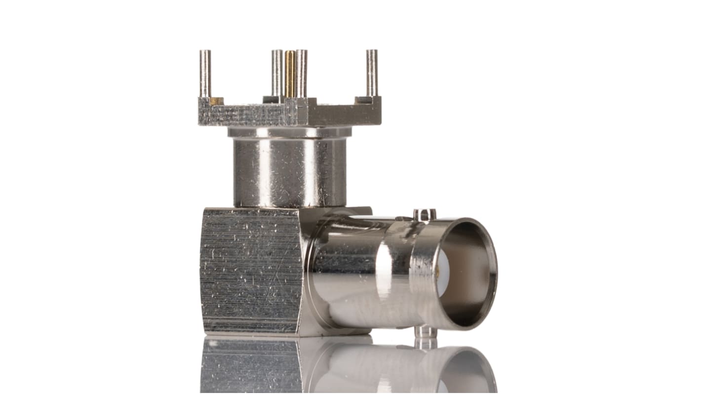 RS PRO, Jack PCB Mount BNC Connector, 50Ω, Solder Termination, Right Angle Body