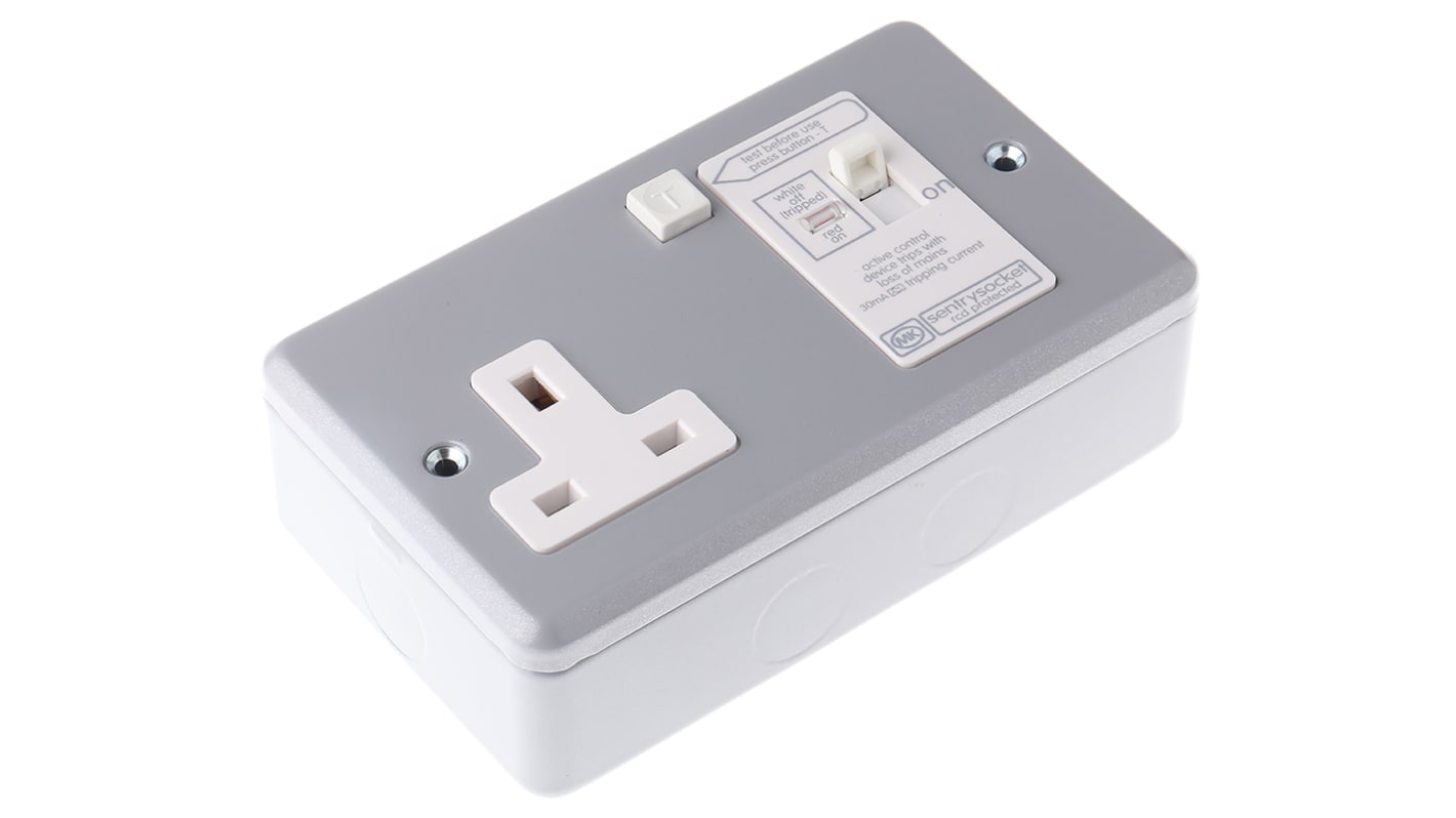 Conector hembra RCD MK Electric 1 módulo, 240 V ac, 13A con interruptor, Acero de color Gris