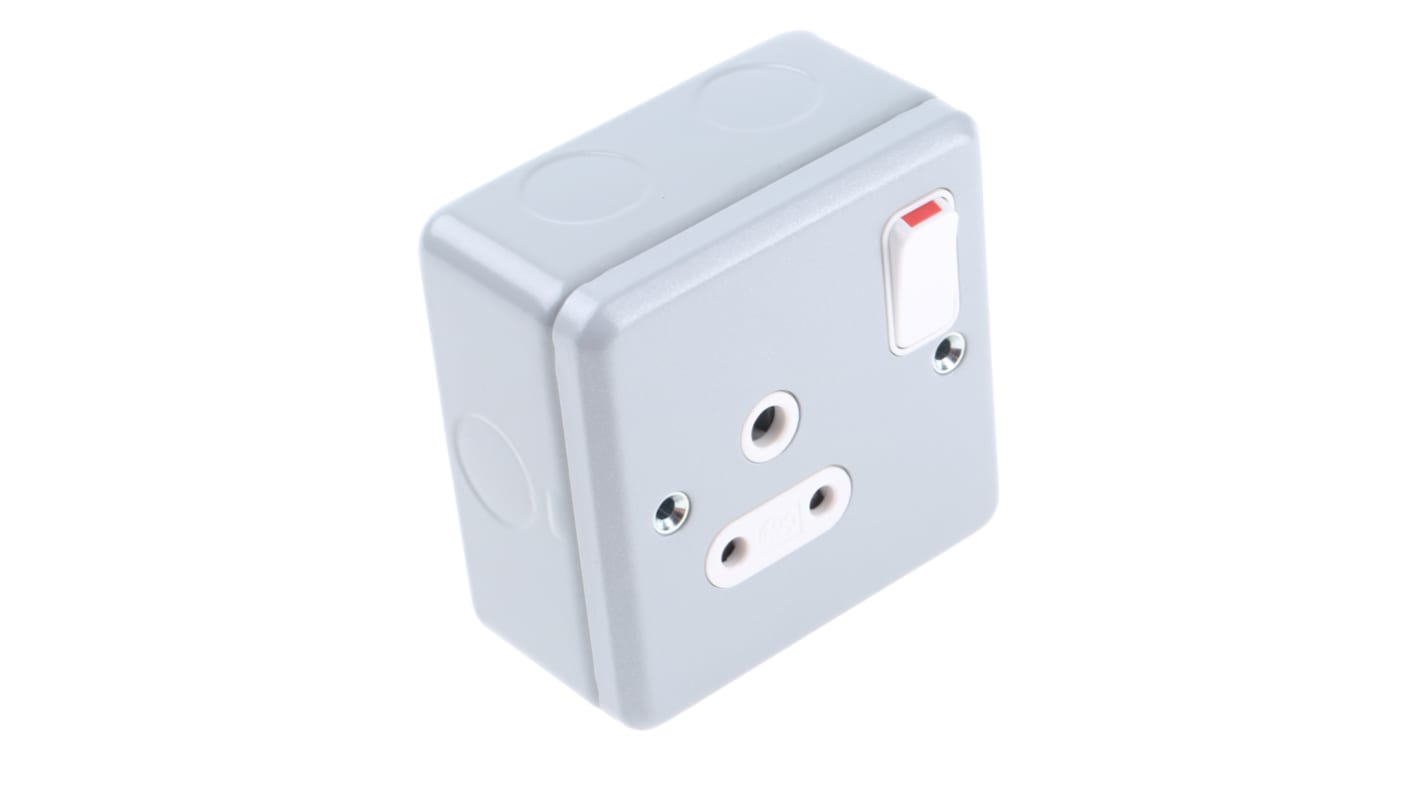 MK Electric 插座, 带开关, 1位, 表面安装, 室内使用, 5A, 230 V, 灰色, Metalclad Plus系列