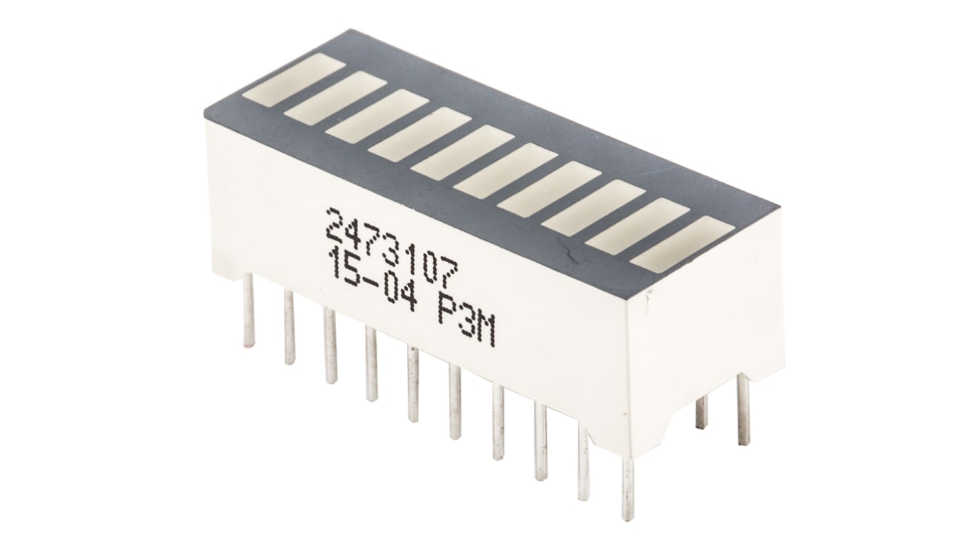 Display LED, barra LED de 10 segmentos Kingbright, Verde, Rojo, Vf= 2 V, 2,2 V, mont. pasante