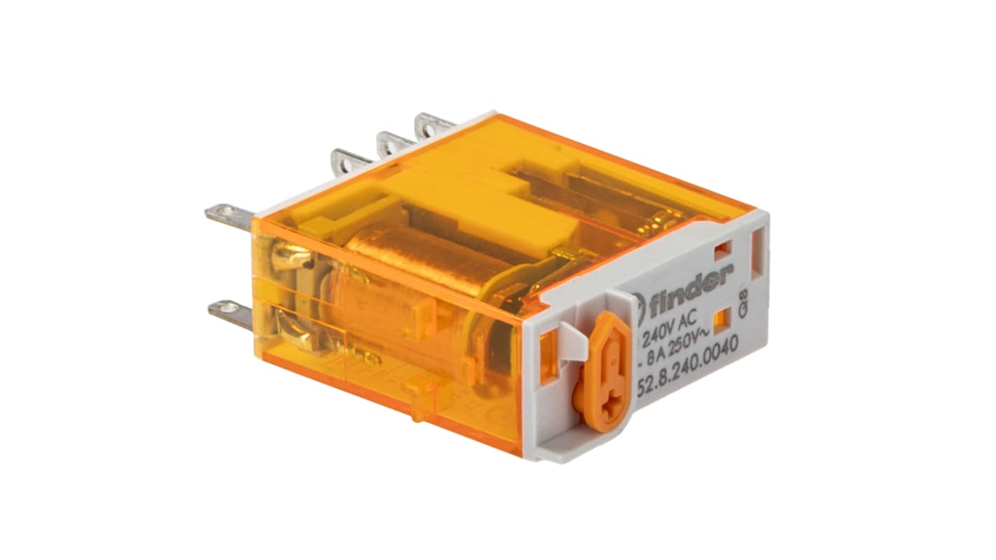 Finder Plug-In Mount Non-Latching Relay, 240V ac Coil, 8A Switching Current, DPDT