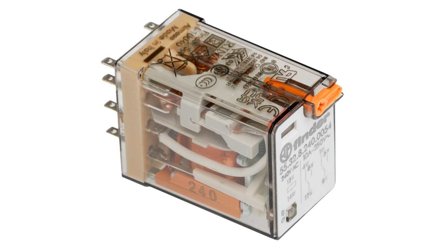 Finder Plug In Relay, 240V ac Coil, 10A Switching Current, DPDT