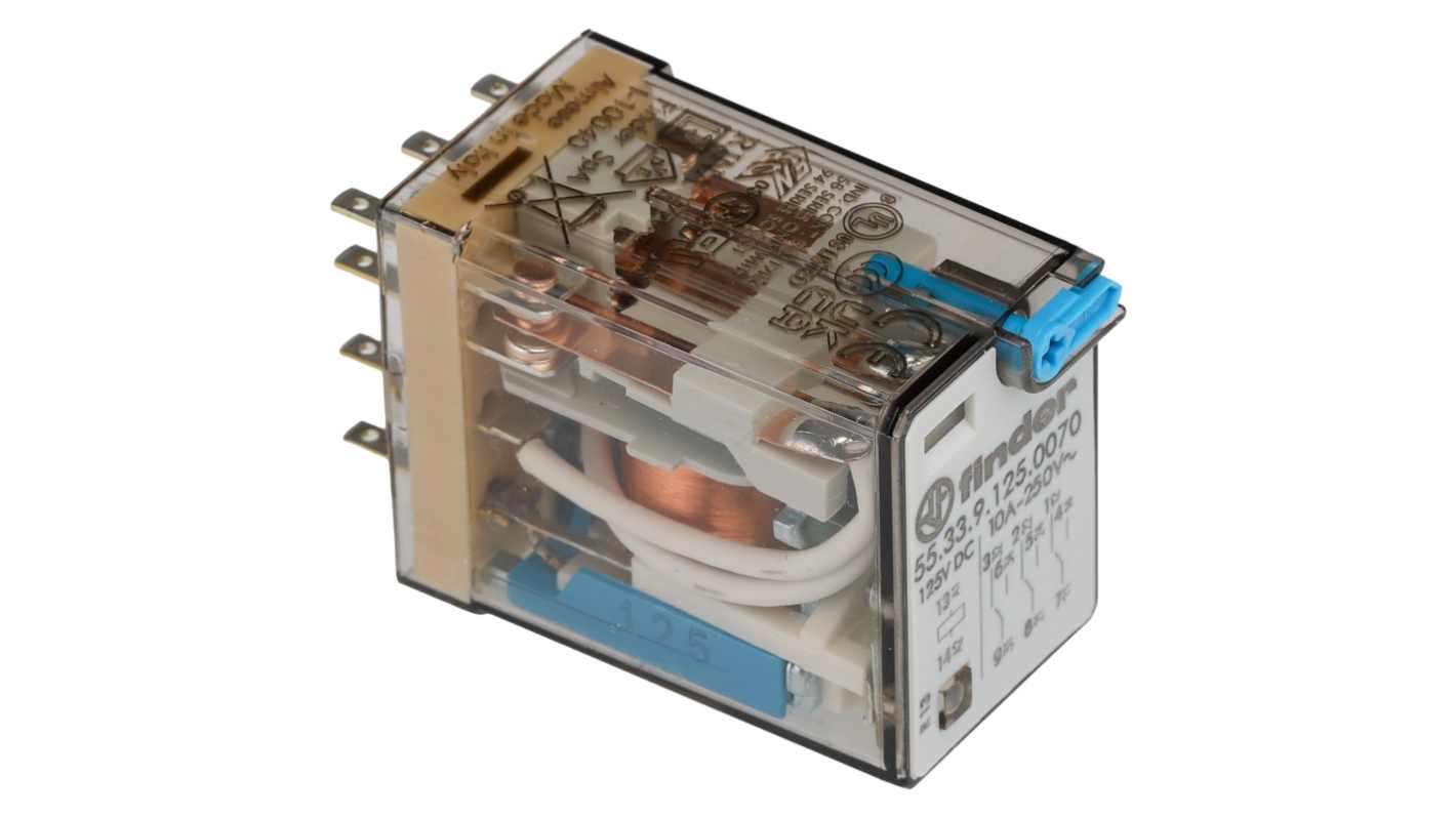 Finder Plug In Relay, 125V dc Coil, 10A Switching Current, 3PDT, 3PDT