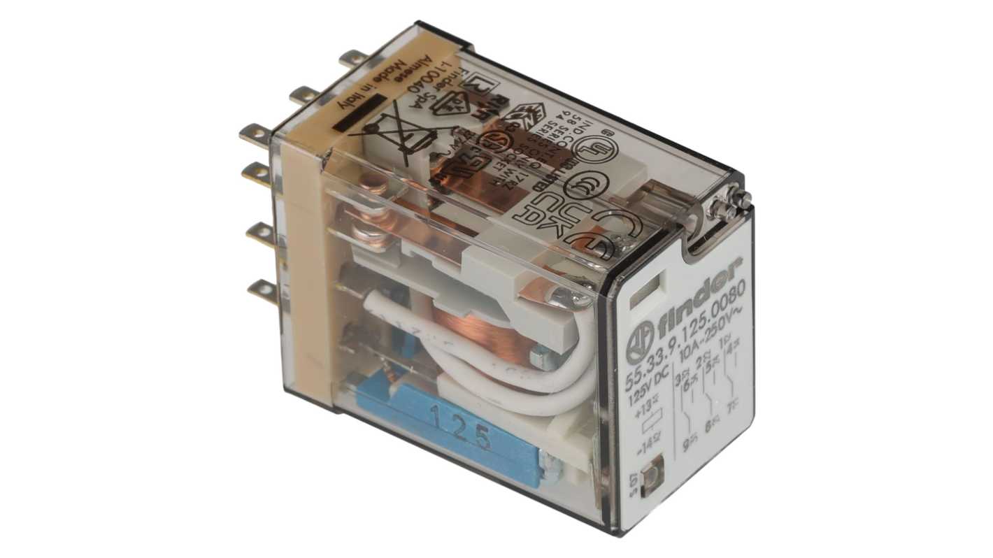 Finder Plug In Relay, 125V dc Coil, 10A Switching Current, 3PDT, 3PDT
