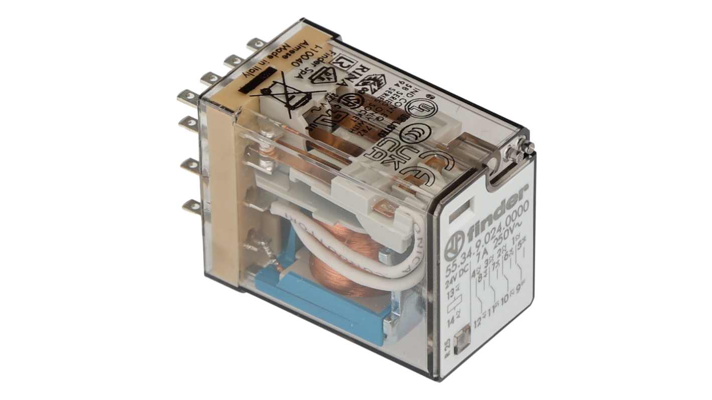 Finder Plug In Relay, 24V dc Coil, 7A Switching Current, 4PDT