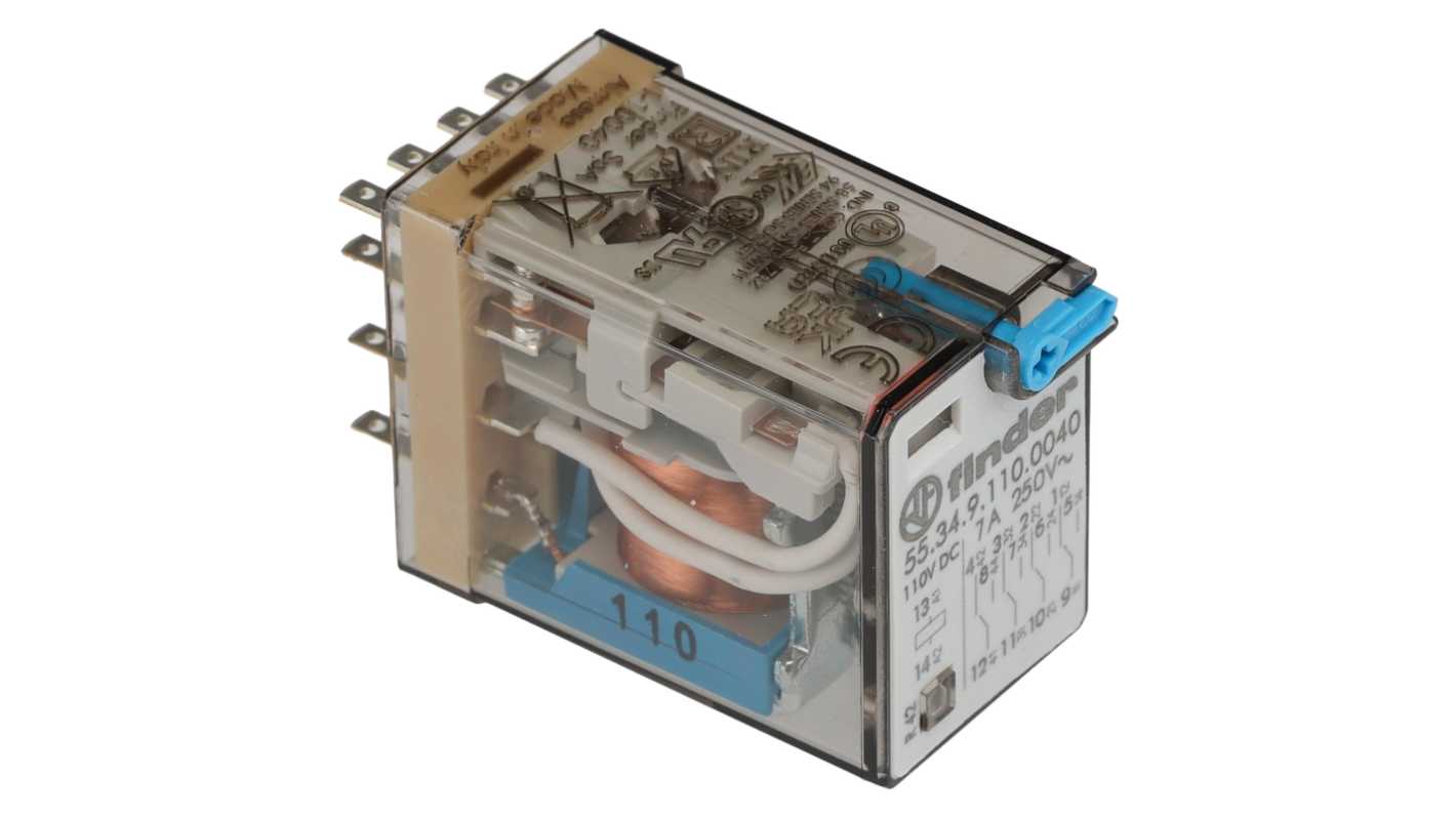 Finder Plug In Relay, 110V dc Coil, 7A Switching Current, 4PDT