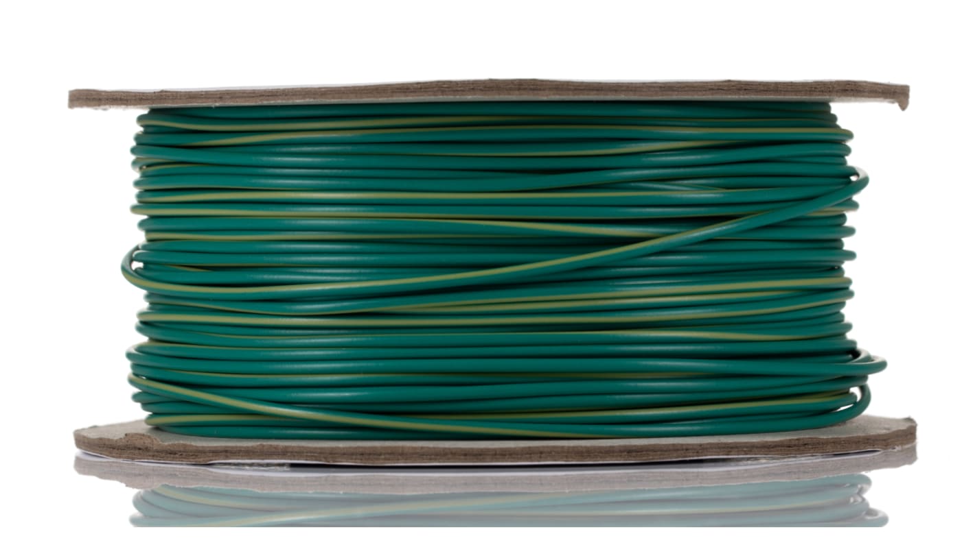 RS PRO Green/Yellow 0.5mm² Hook Up Wire, 20 AWG, 1/0.8 mm, 100m, PVC Insulation