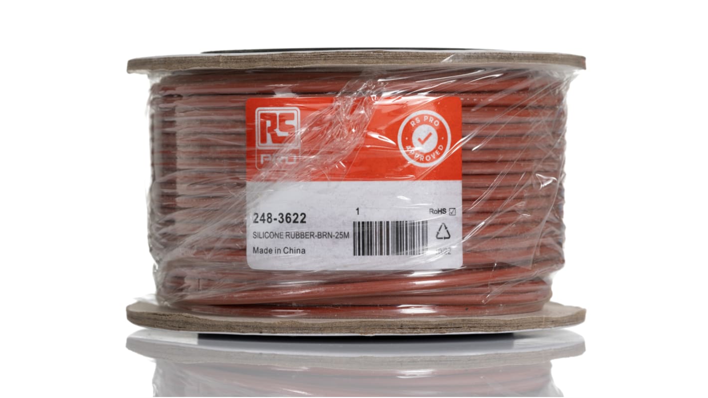 RS PRO Brown 0.5mm² Hook Up Wire, 20 AWG, 16/0.2 mm, 25m, Silicone Rubber Insulation