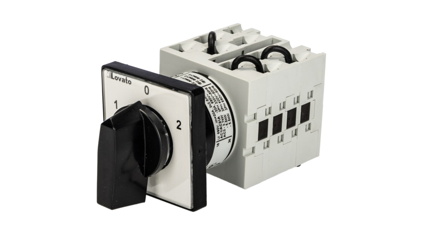Lovato 3 Position 60° Dahlander Motor Control Cam Switch, 20A, Short Black Handle Actuator