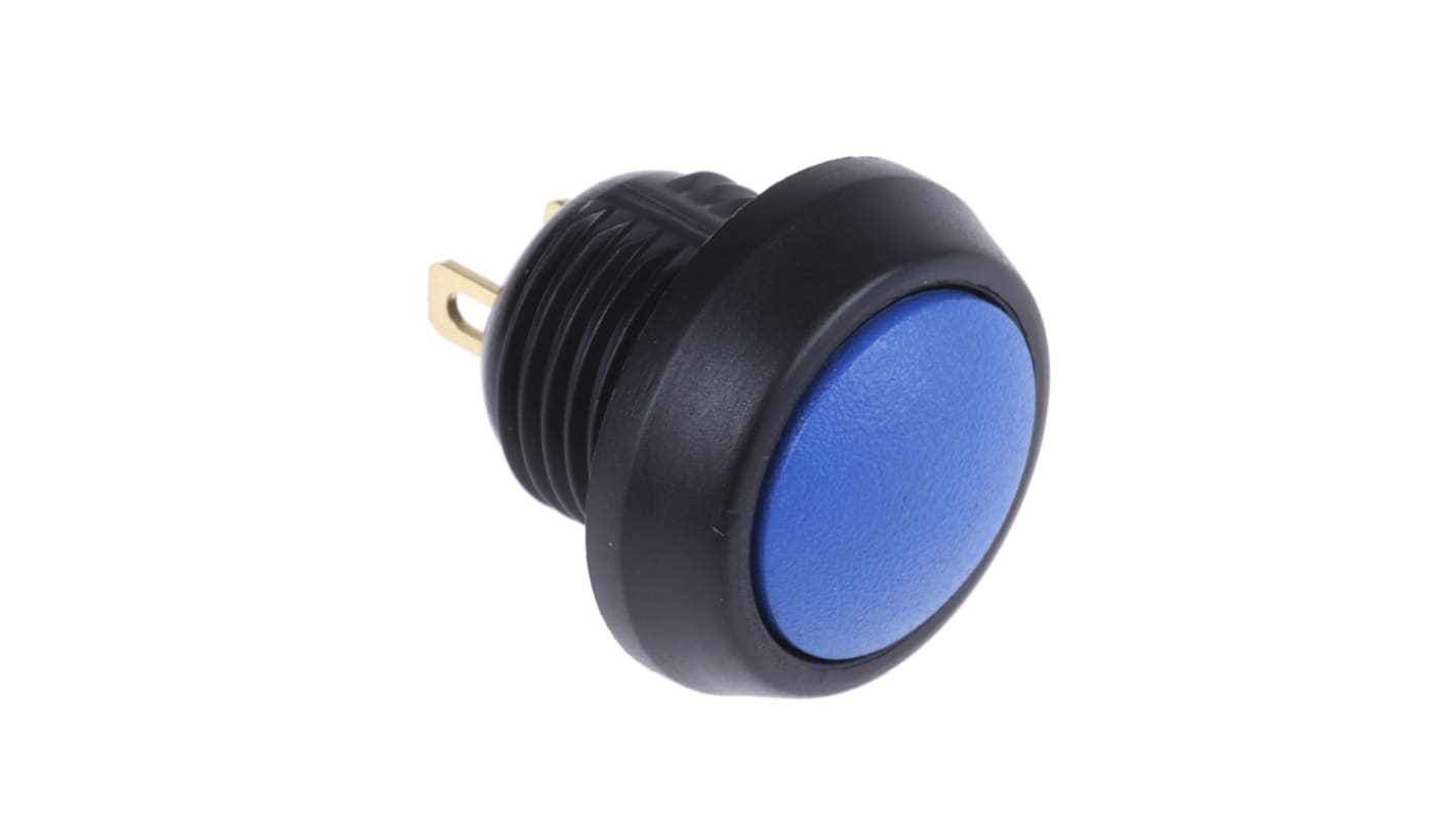 ITW Switches 微型按钮开关, Φ13.65mm开孔, 面板安装, 瞬时操作, 蓝色圆盖, 透明LED, 单刀单掷, IP67, 59系列