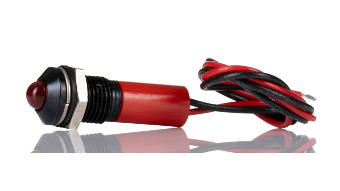 RS PRO Red Panel Mount Indicator, 2V dc, 8mm Mounting Hole Size, Lead Wires Termination, IP67