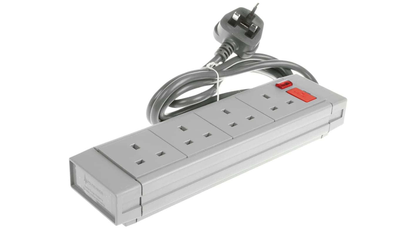 RS PRO 2m 4 Socket Type G - British Extension Lead, 250 V ac