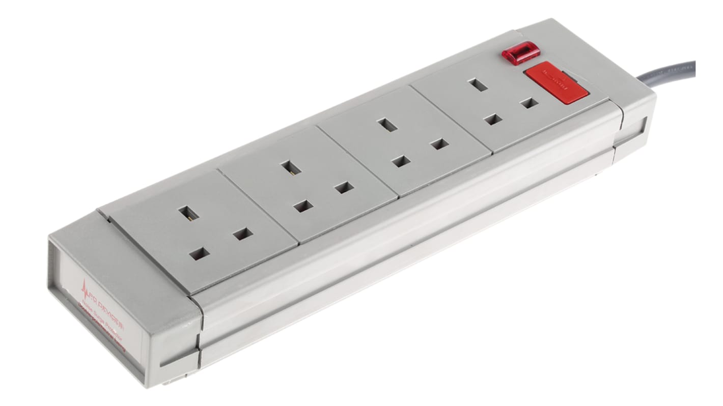 RS PRO 2m 4 Socket Type G - British Extension Lead, 230 V ac