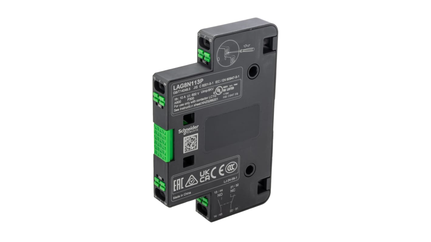 Blocco di contatti ausiliari Schneider Electric, 2 contatti, 1 NA + 1 NC, montaggio laterale, serie LAG8N