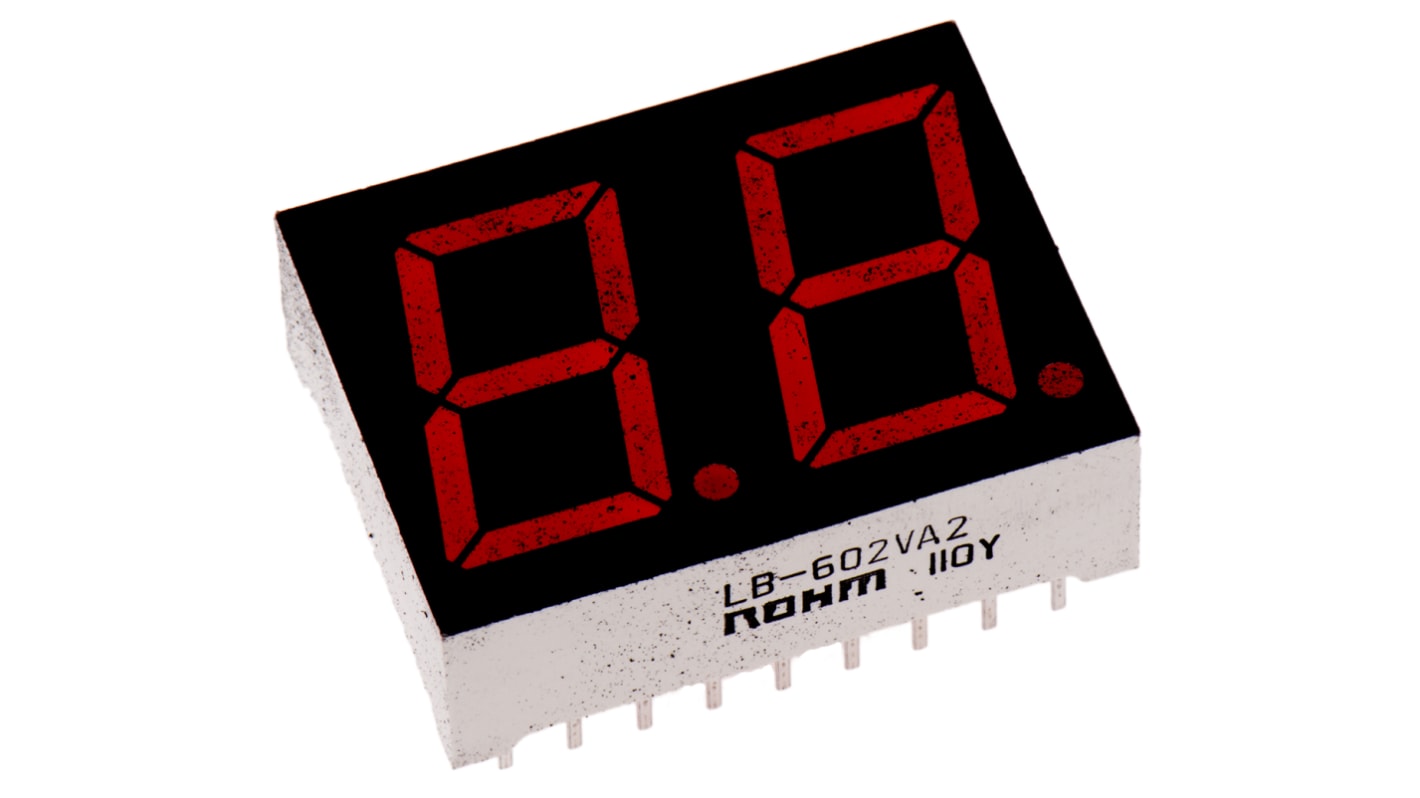 LB-602VA2 ROHM 2 Digit 7-Segment LED Display, CA Red 16 mcd RH DP 14.2mm