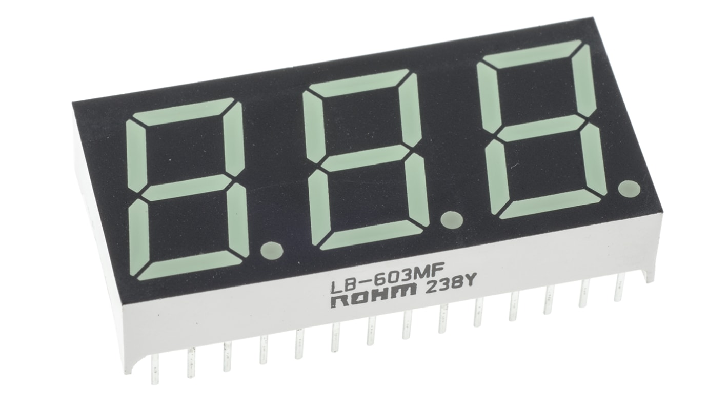 LB-603MF ROHM 3 Digit 7-Segment LED Display, CA Green 25 mcd RH DP 14.2mm