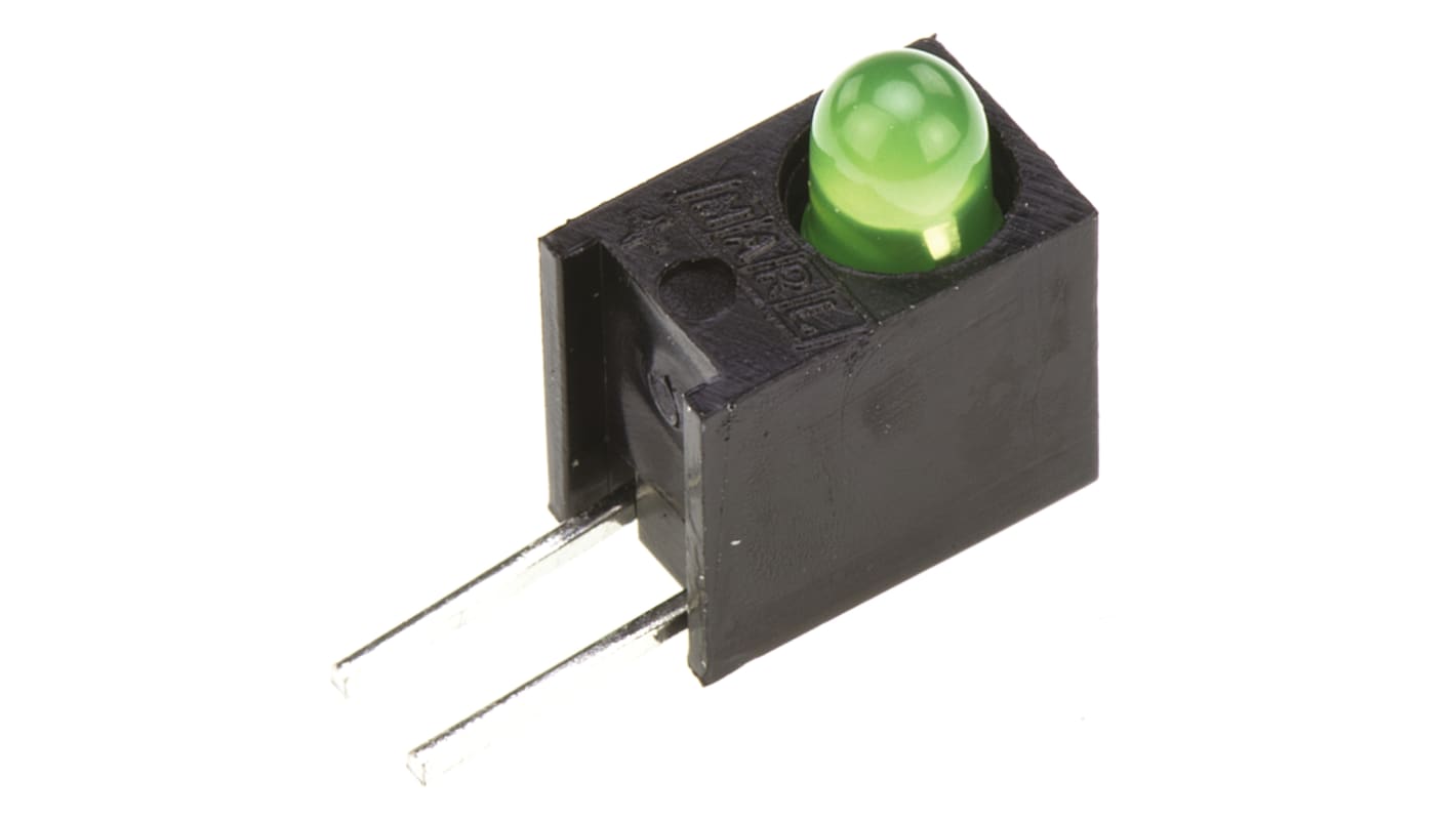 Marl PCB指示灯, 绿光, 直角1灯珠, 通孔安装, 2针, 2.2 V, 8.9 x 4.5 x 7.3mm