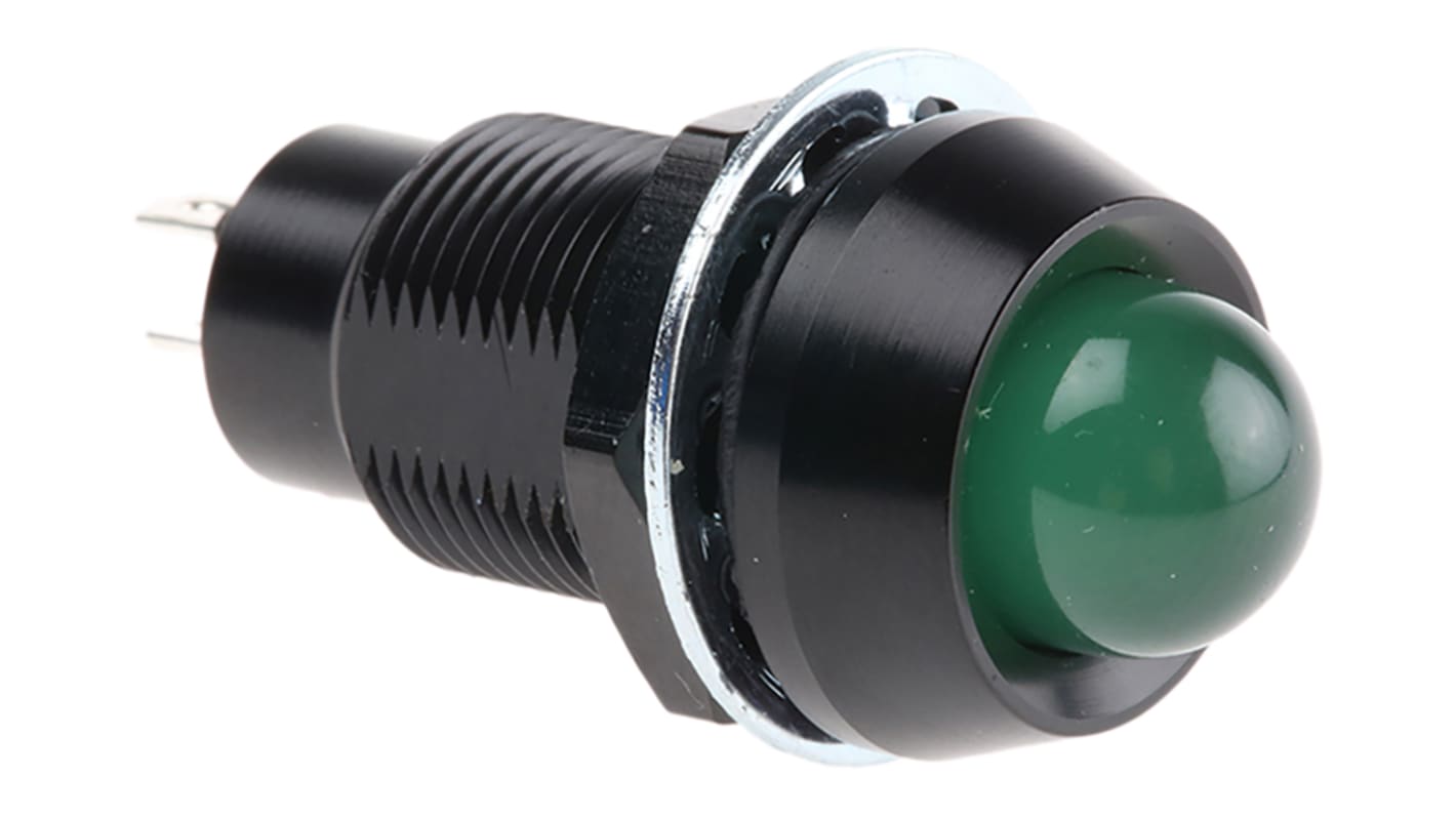 Marl Green Panel Mount Indicator, 230V ac, 12.7mm Mounting Hole Size, Solder Tab Termination, IP67