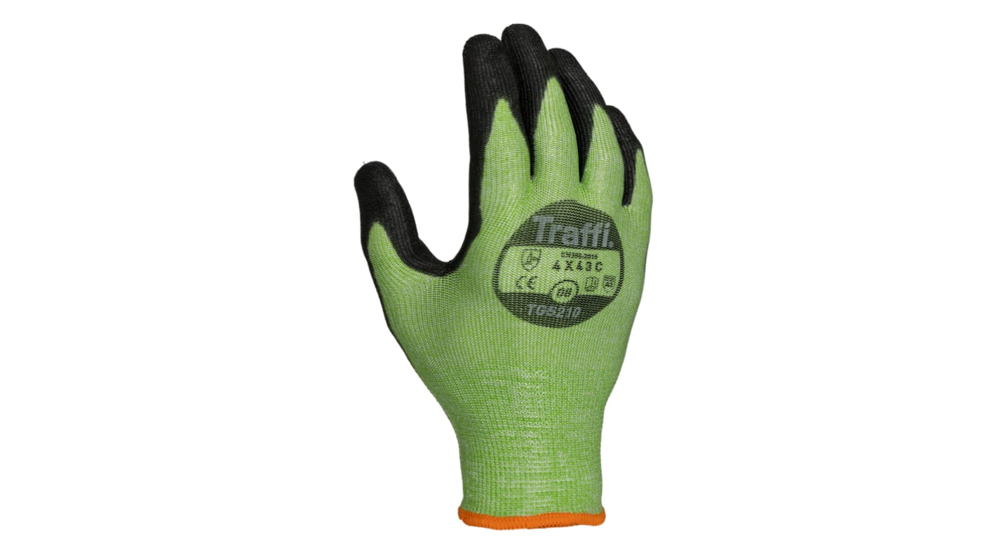 Traffi Green Cut Resistant Cut Resistant Gloves, Size 8, Polyurethane Coating