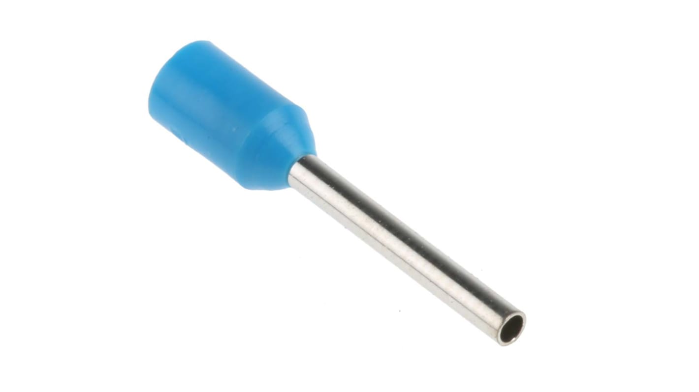 RS PRO Insulated Crimp Bootlace Ferrule, 12mm Pin Length, 1.2mm Pin Diameter, 0.75mm² Wire Size, Blue