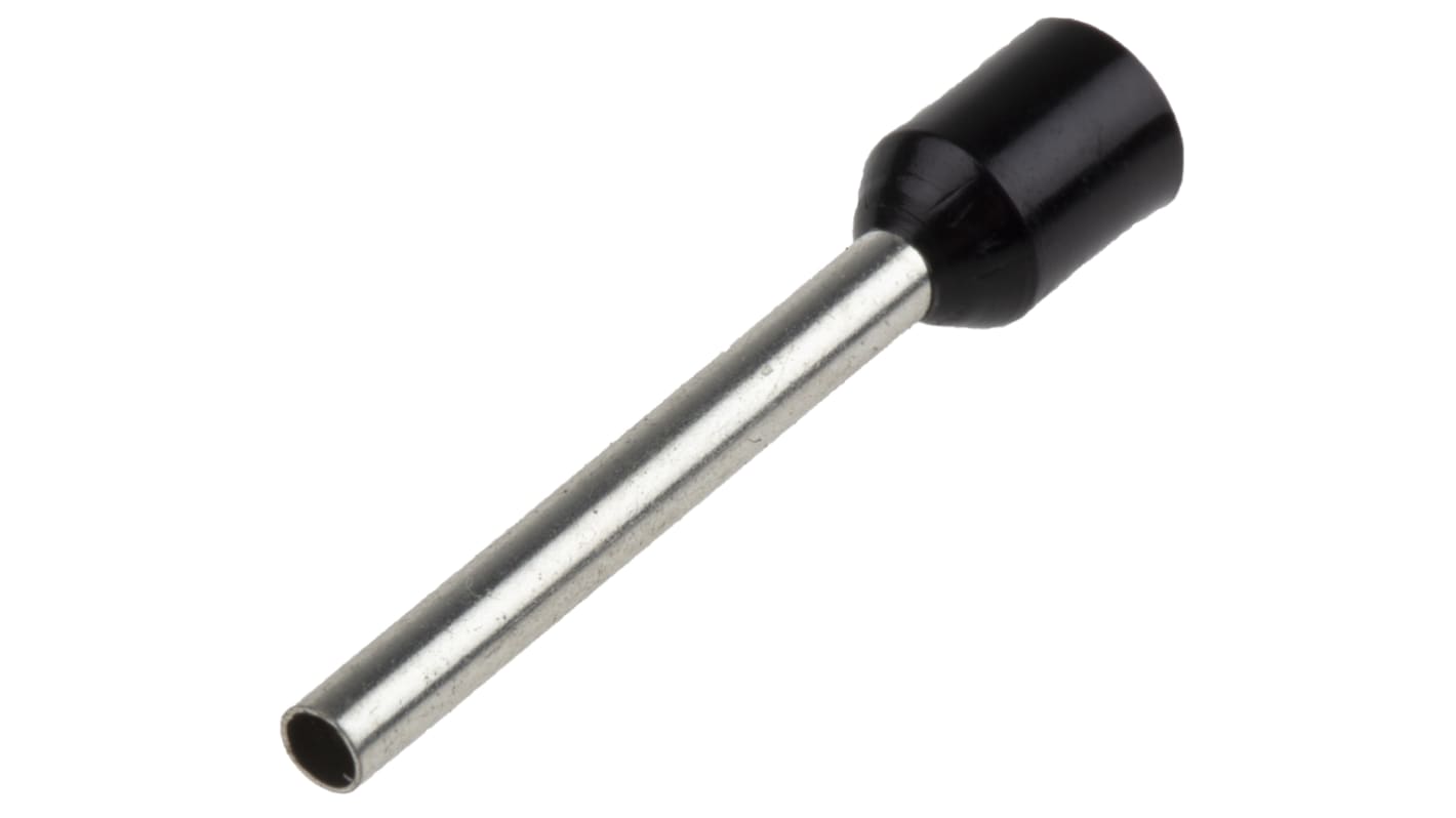 RS PRO 绝缘管型端子, 黑色, 1.5mm², Φ1.7mm x 18mm引脚, 总长24.5mm