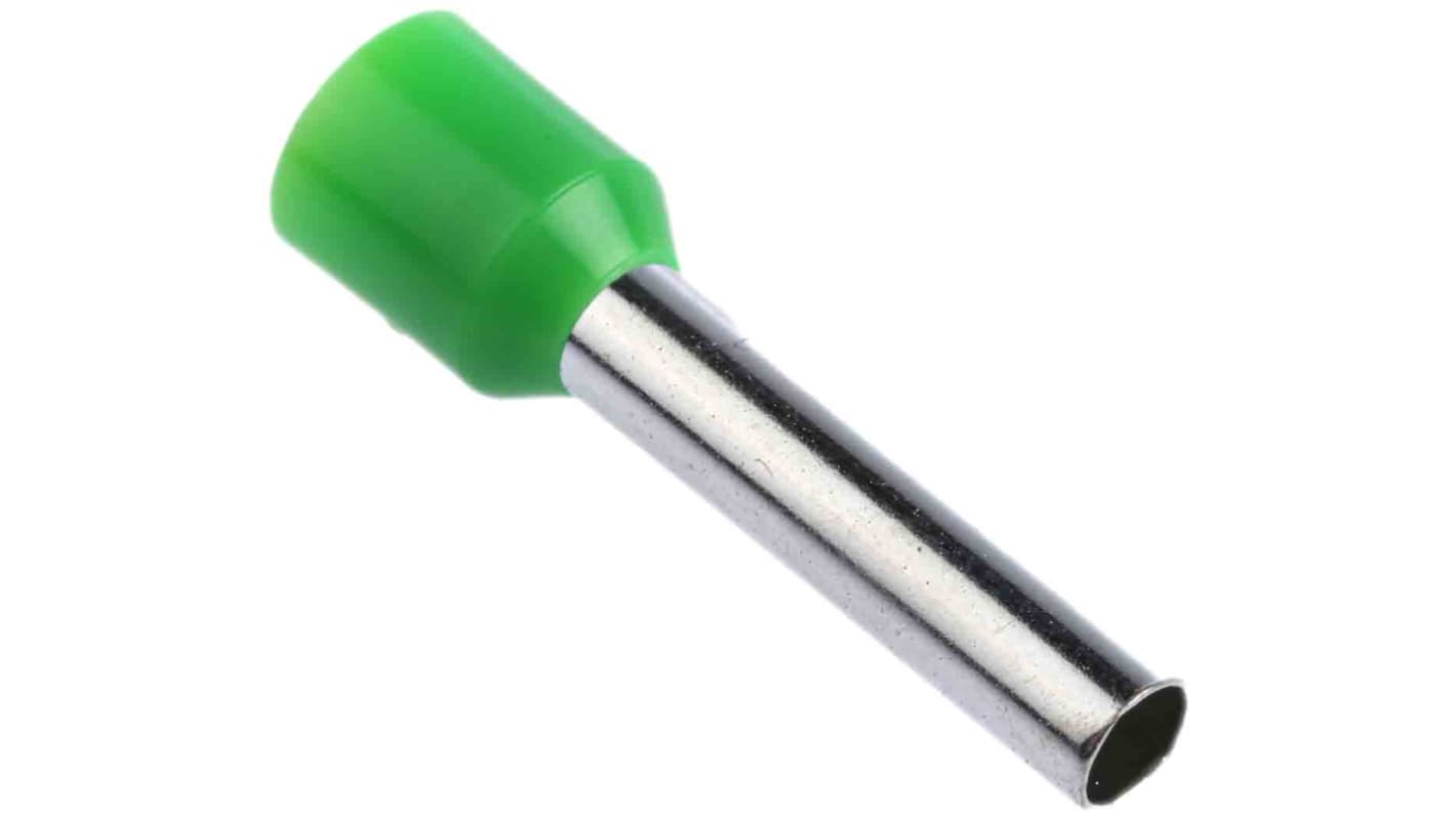 RS PRO Insulated Crimp Bootlace Ferrule, 18mm Pin Length, 3.5mm Pin Diameter, 6mm² Wire Size, Green